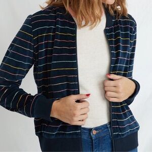 Marine Layer Navy Rainbow Striped Auckland Bomber Jacket Size Extra Small